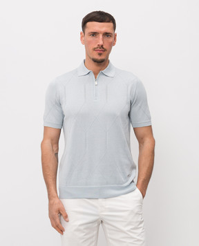 Enrico Mandelli Blue polo shirt with geometric pattern 3K007A5645