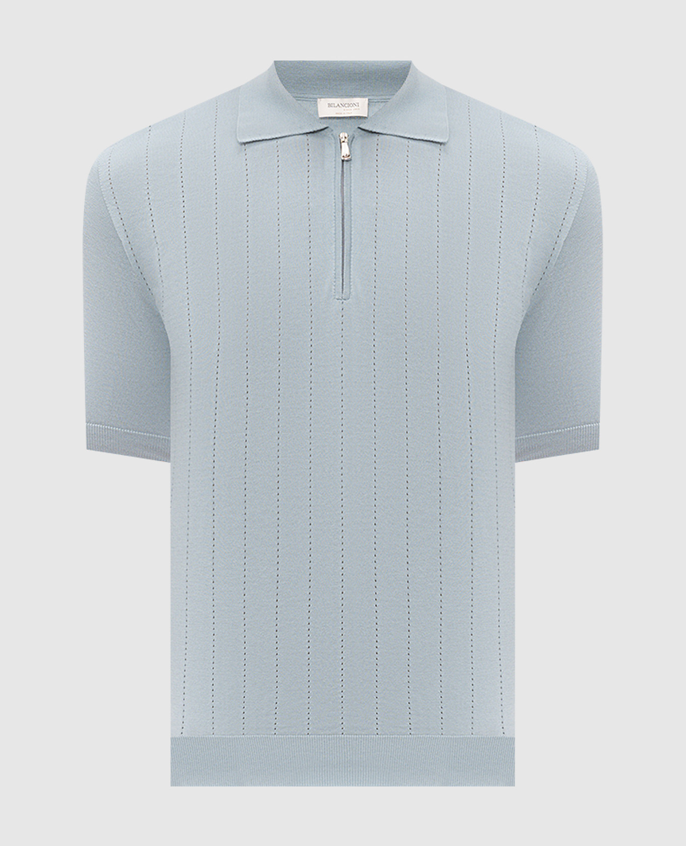 Blue polo shirt with perforated stripes