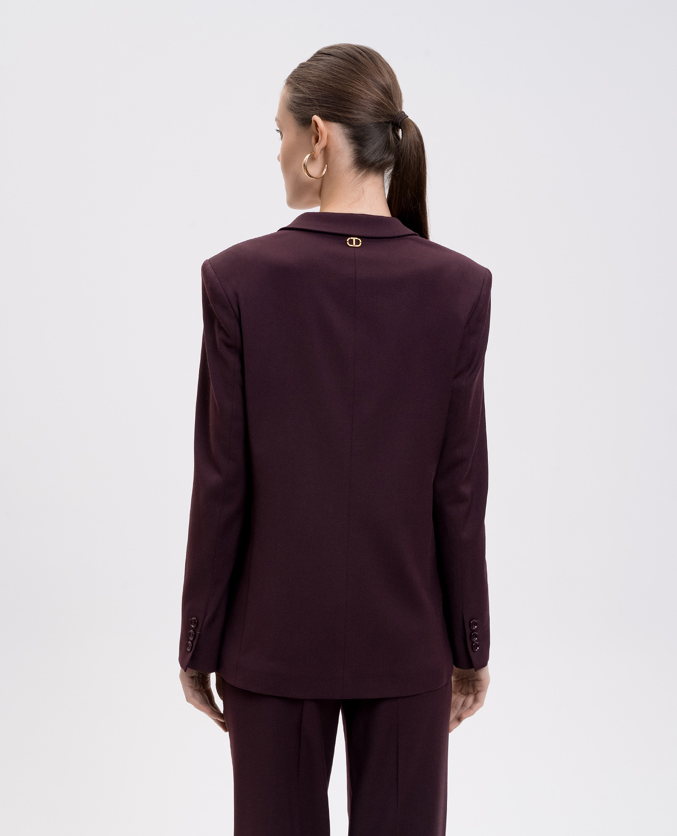 Burgundy double-breasted wool jacket with logo Twinset 4