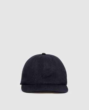 ISAIA Blue cashmere cap with embroidered emblem BRT01493561