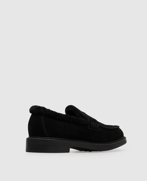 Doucal's Black suede loafers with fur trim DD8738BRUGUM252