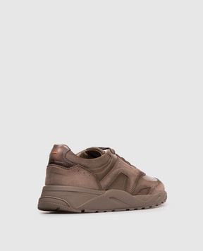 Santoni Brown leather sneakers with embossed logo MBIM22112CPATKOH