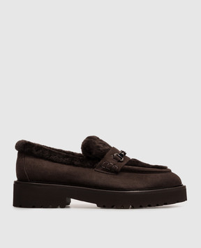 Doucal's Brown suede loafers with fur trim DD8660PHILPM730