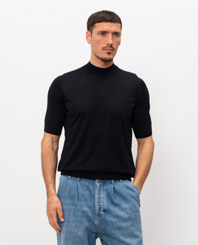 Brunello Cucinelli Navy blue silk t-shirt MNB805404