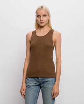 Saint Laurent Brown ribbed tank top with embroidered monogram logo 842992Y37EC
