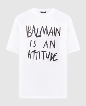 Balmain White T-shirt with contrast print GH1EG225GF40
