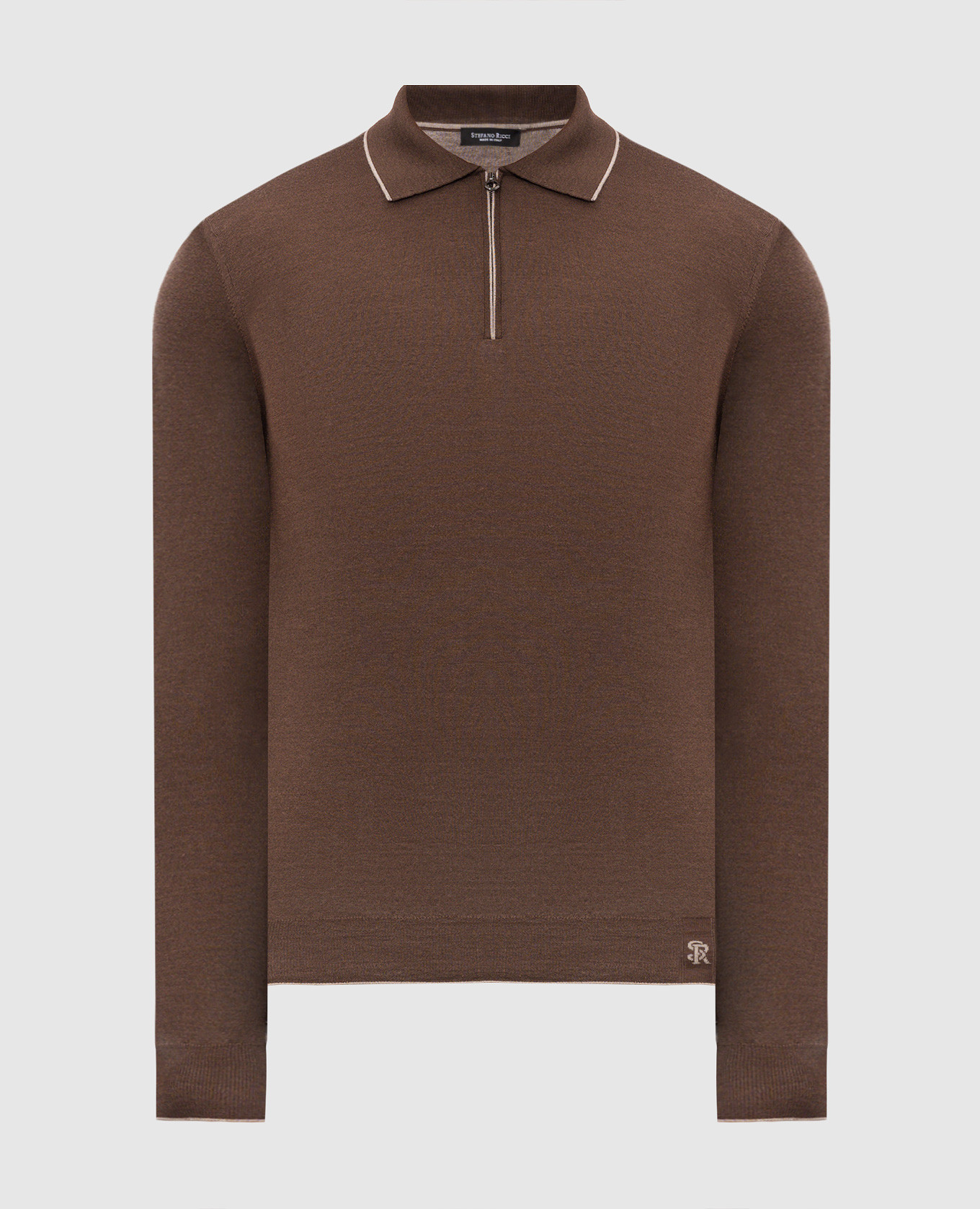 Brown wool, silk and cashmere polo shirt