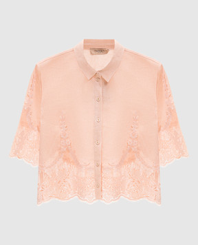 Twinset Pink cropped linen blouse with lace 261TT2181