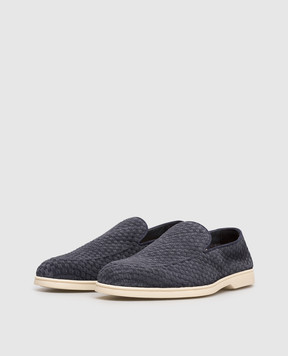 Doucal's Blue suede loafers with weaving DU3416NWMAUY261