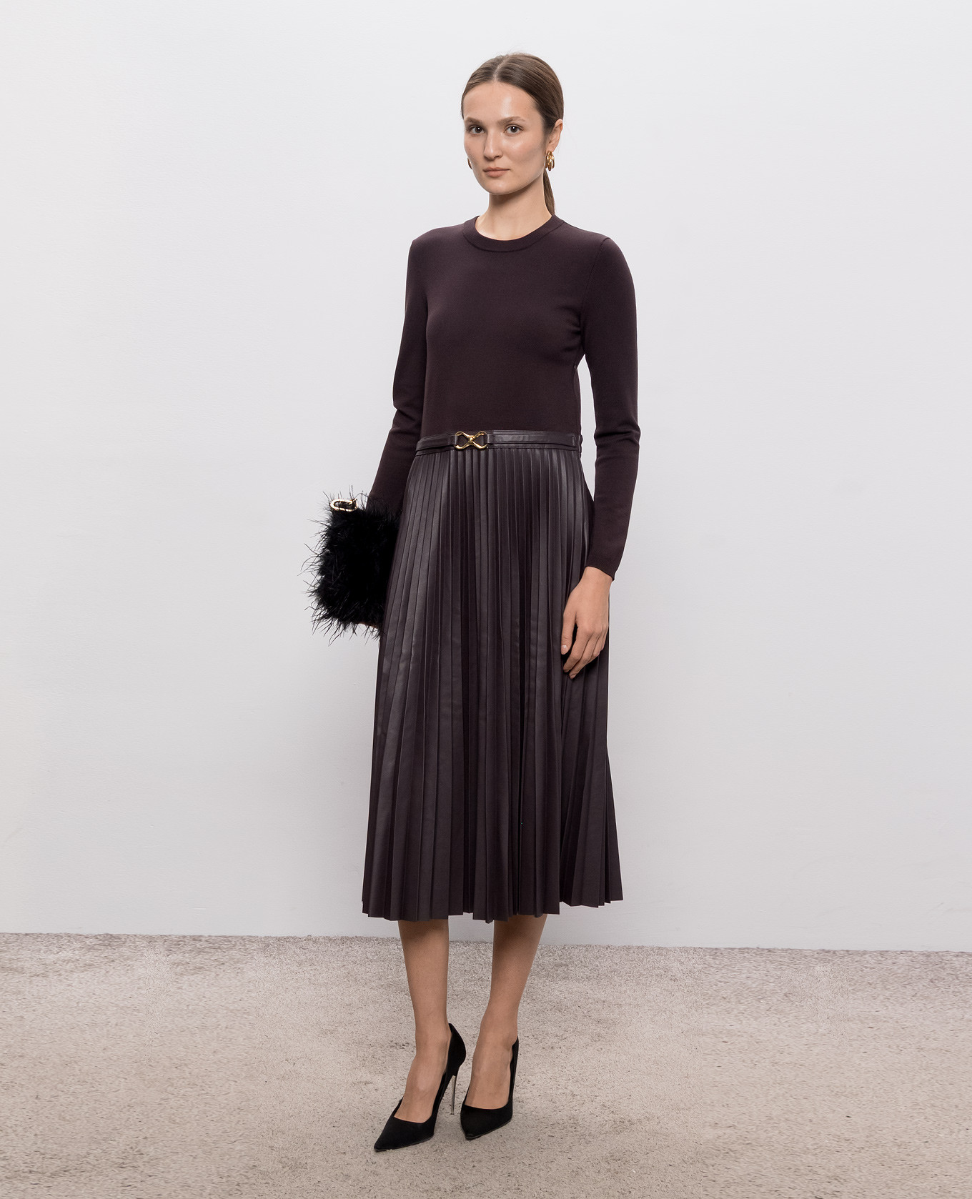 Brown dress with pleating Twinset 2