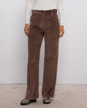 Brunello Cucinelli Brown corduroy pants with monil chain MP180P9075