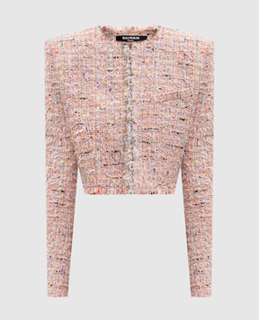 Balmain Pink cropped tweed jacket HF1SD227XM17