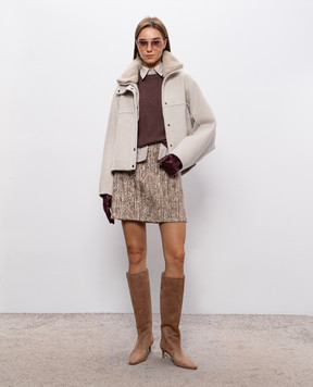 Brunello Cucinelli Ivory wool and cashmere jacket with fur trim MD5327555