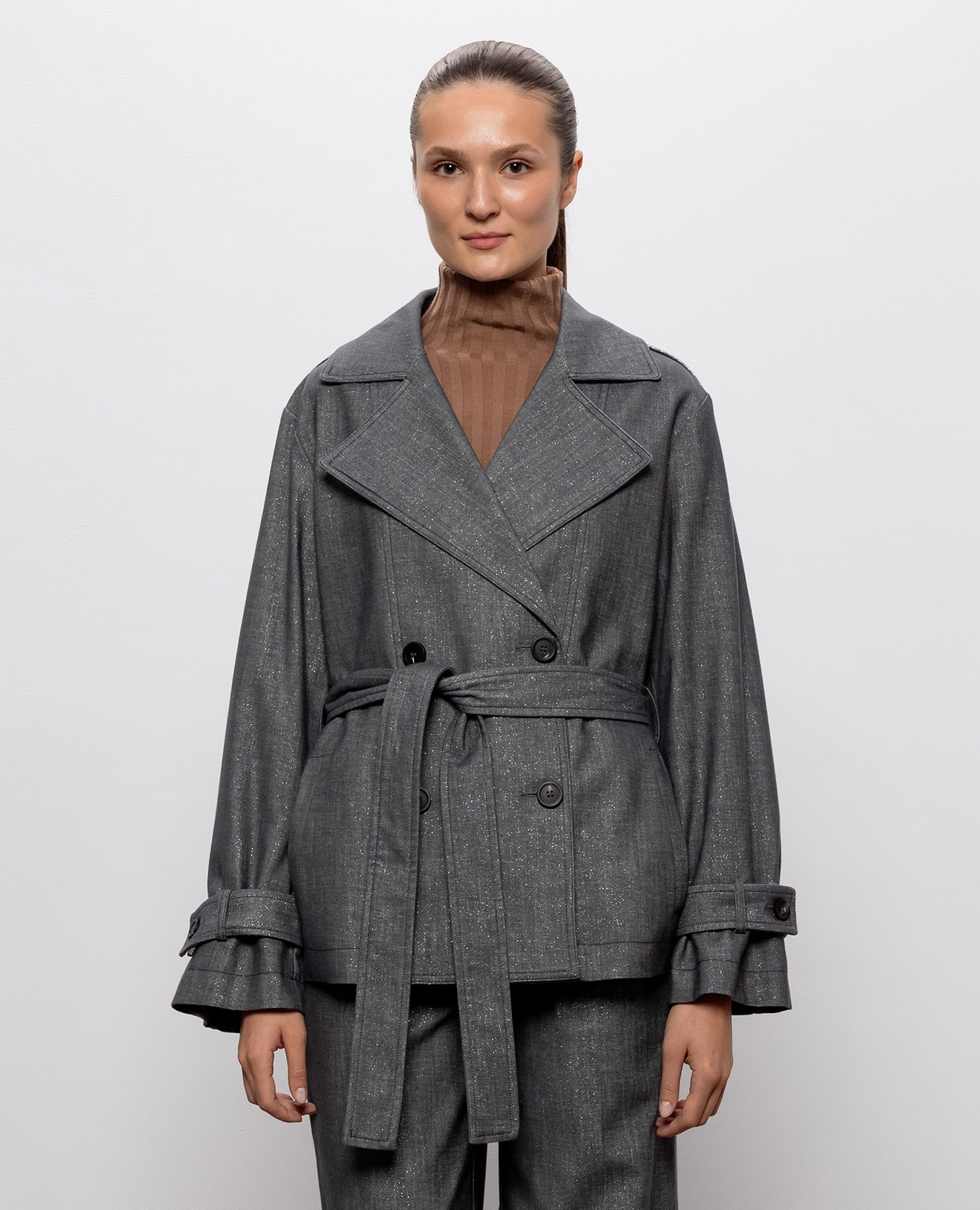 Gray cropped trench coat with lurex Peserico 3