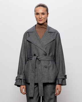 Peserico Gray cropped trench coat with lurex A01745A00589