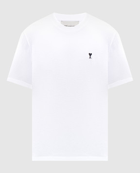 Ami Paris White T-shirt with contrasting embroidered logo HTS346724m