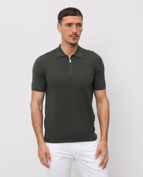 Enrico Mandelli Green silk polo with geometric pattern 3K034A5645