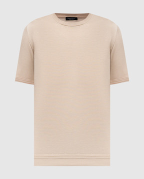 Stefano Ricci Beige silk T-shirt with monogram logo K616215G10F26101