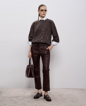 Brunello Cucinelli Brown cashmere sweater with sequins M12215100P