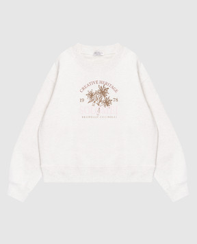 Brunello Cucinelli Children's melange beige sweatshirt with print BH827E305A