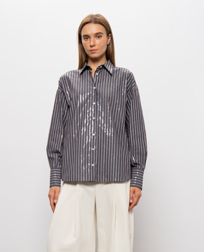 Brunello Cucinelli Gray striped shirt with sequins MG701M2U06