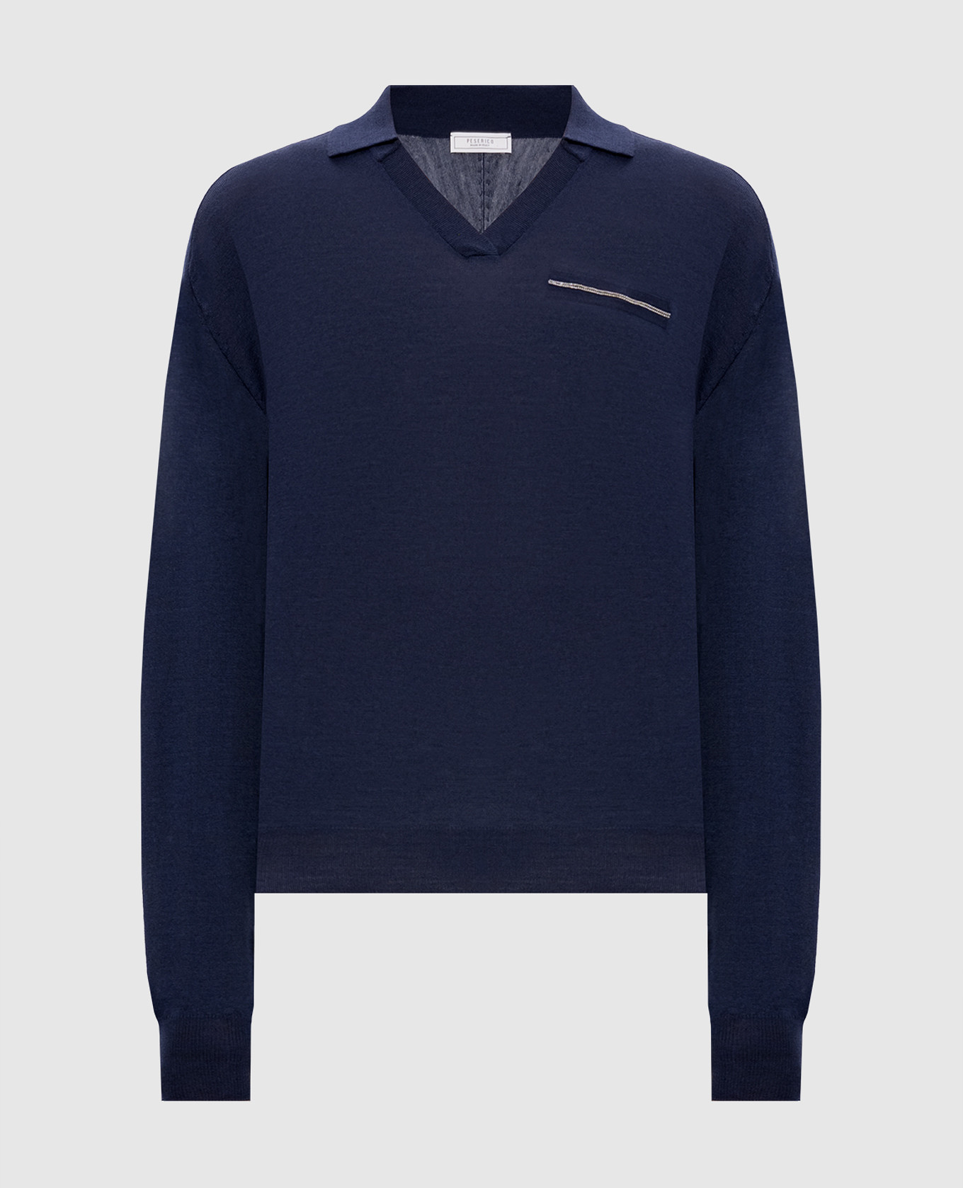 Blue wool pullover with chain