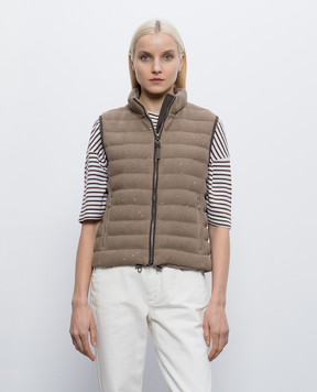 Brunello Cucinelli Brown down vest with sequins M0DVT7776