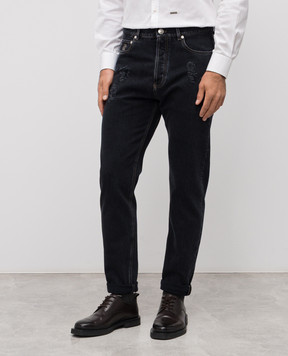 Brunello Cucinelli Grey ripped jeans with logo M235PO1040