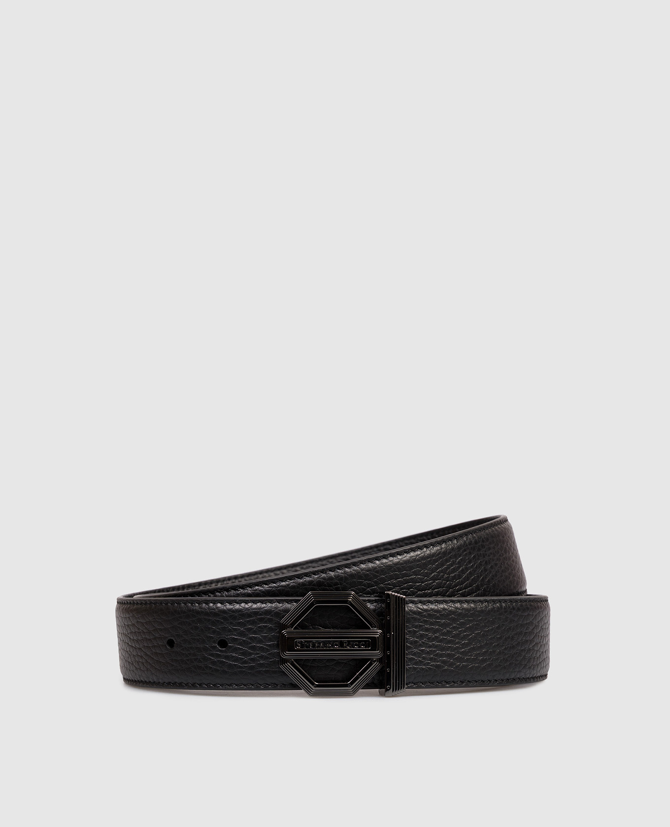Black leather belt with logo