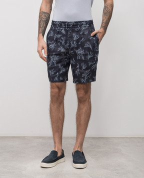ISAIA Blue printed linen shorts PNC021C1108