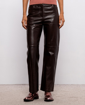 Max Mara Brown leather pants with logo patch SMMPESCA