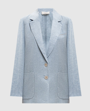 Peserico Blue linen jacket with monil chain S0122802598