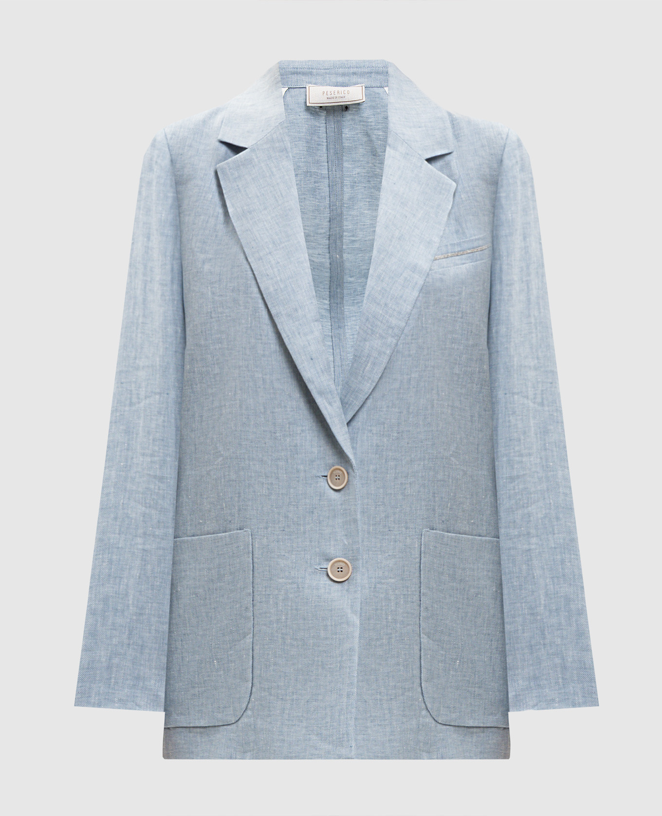 Blue linen jacket with monil chain