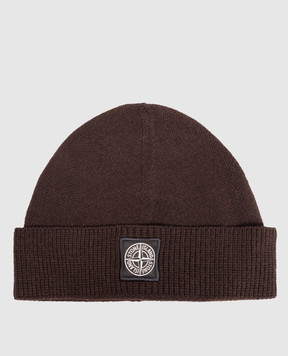 Stone Island Brown beanie hat with wool L2S15N100007S01A1