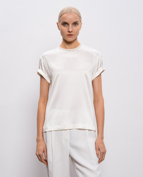 Brunello Cucinelli White silk top with monil chain M0C59DE310