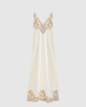Ermanno Scervino Beige silk midi dress with lace D482Q361APKZF