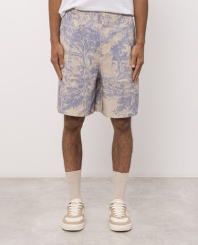 Off-White Beige linen shorts with City Nature print 44MCB09KF26F005