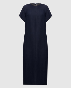 Brunello Cucinelli Blue linen dress with monil chain MH126AHB51