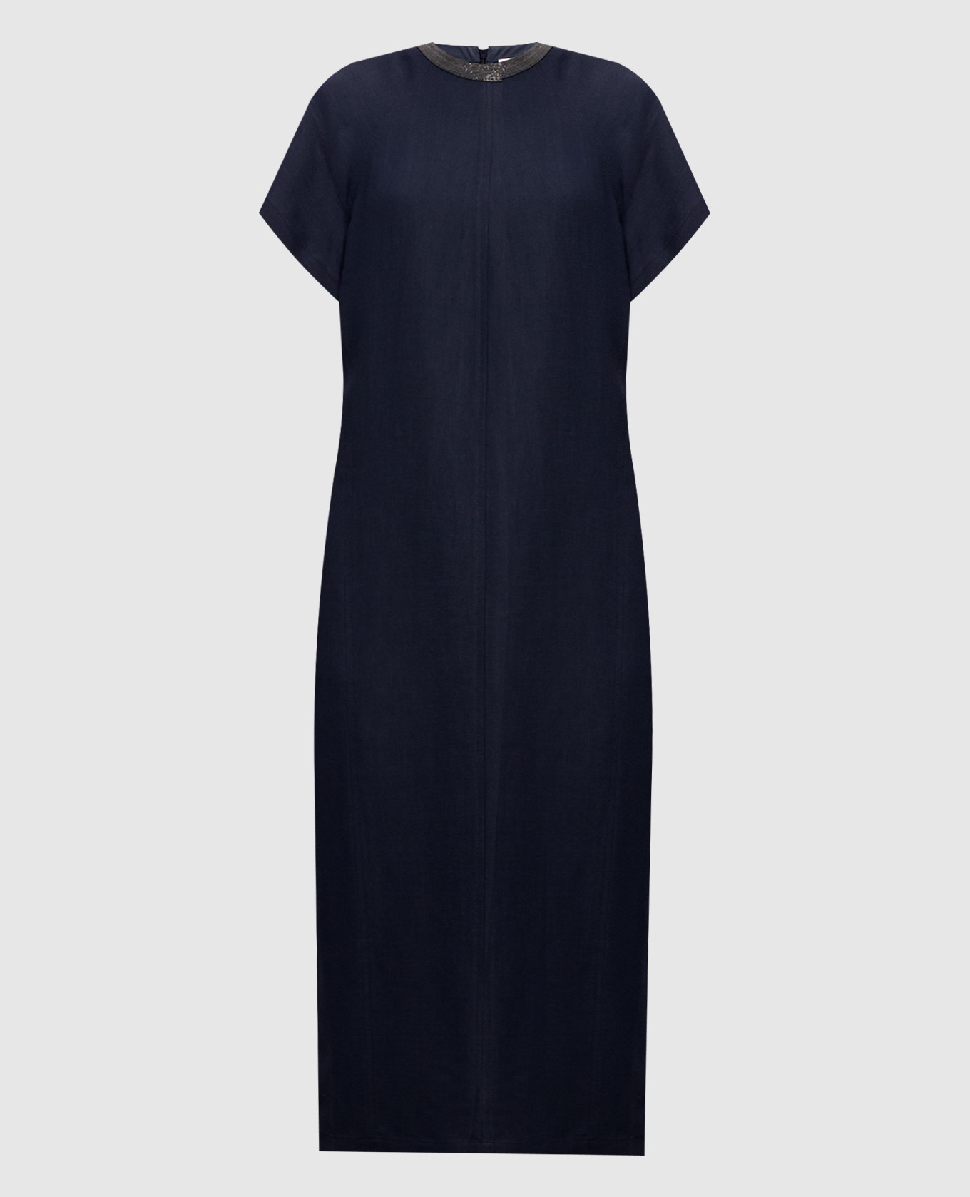Blue linen dress with monil chain