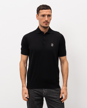 Brunello Cucinelli Black polo shirt with embroidered emblem M29800195