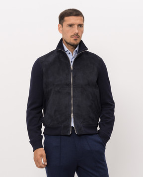 Tom Ford Blue suede and wool combination jacket KZF014YMW136