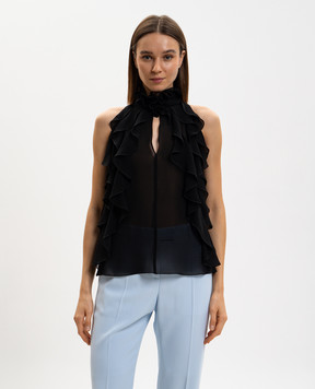 Alexander McQueen Black silk top with ruffles 846784QBADS