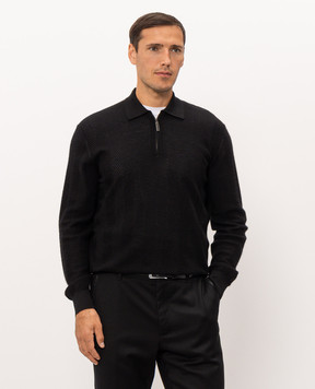 Stefano Ricci Black cashmere and silk polo shirt K606428P30F26316