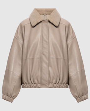 Brunello Cucinelli Beige leather jacket with fur MPNMO7734