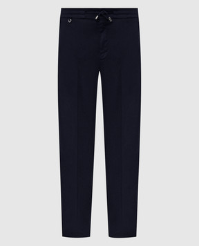 Stefano Ricci Blue linen pants with embroidered monogram logo M1T610005BLCTL1U