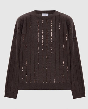 Brunello Cucinelli Brown cashmere sweater with sequins M12215100P