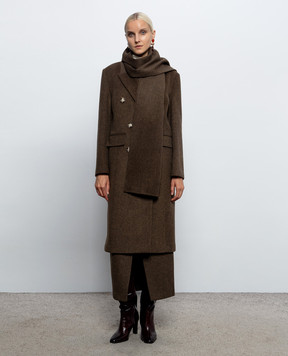 Twinset Brown double-breasted coat with wool 262LI2DBB