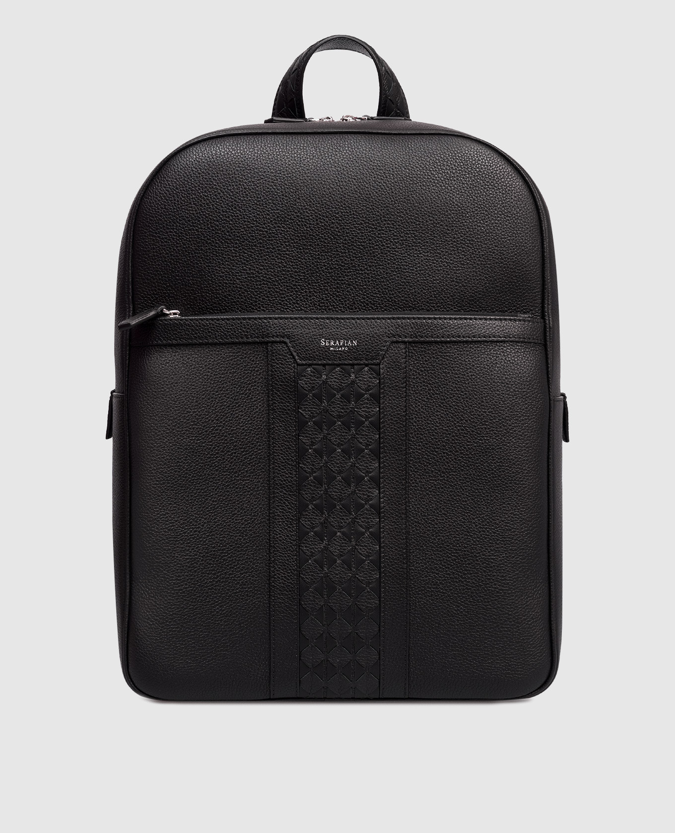 

Black leather backpack with weaving Serapian