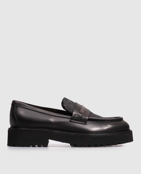 Doucal's Black combination loafers with monil chain DD8741PHILPF871