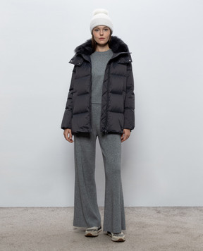 Yves Salomon Army Gray down jacket with fox fur 24WFM01576U06W